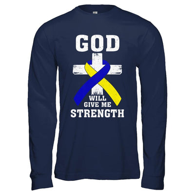 God Will Give Me Strength Down Syndrome Ribbon Gift-T-Shirt & Hoodie-Long Sleeve T-Shirt-Navy