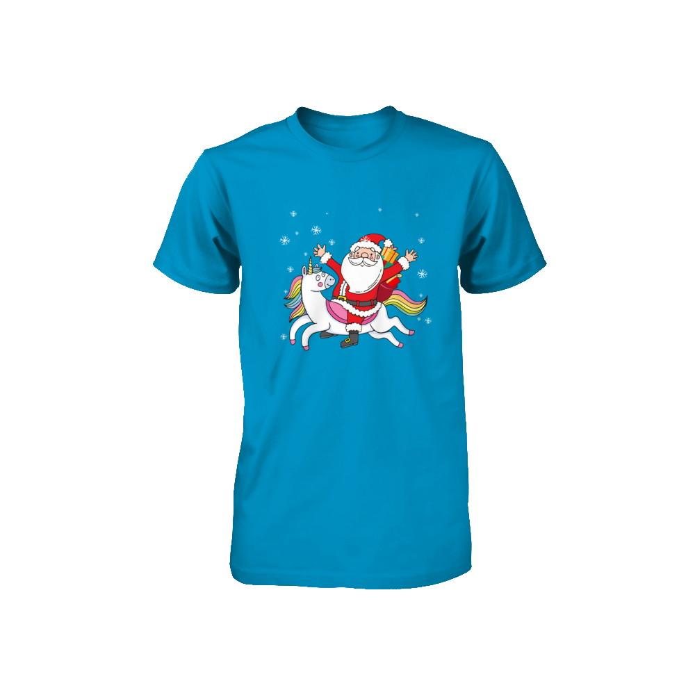 Santa Riding Unicorn Christmas Kids Girls Women Xmas Youth-Youth Shirt-
