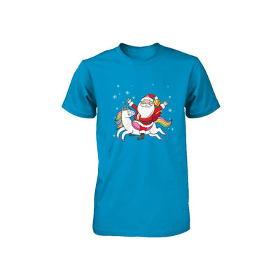 Santa Riding Unicorn Christmas Kids Girls Women Xmas Youth-Youth Shirt-