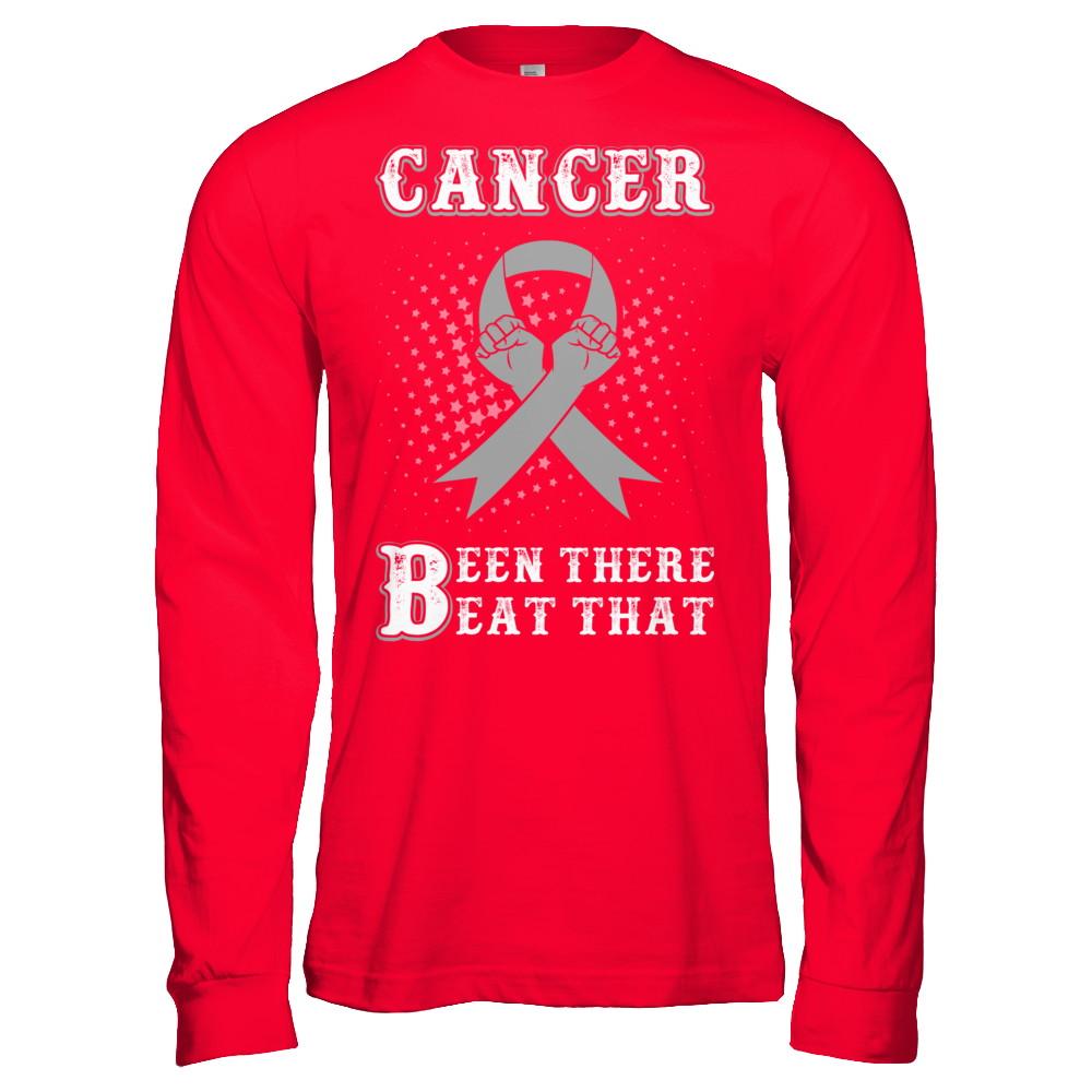 Brain Cancer Been There Beat That Grey Gray Awareness Ribbon-T-Shirt & Hoodie-Long Sleeve T-Shirt-Red