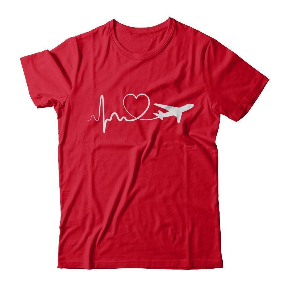 Airplane Fly Flight Planes Heartbeat To Travel Airplane-T-Shirt & Hoodie-Premium T-Shirt-Red
