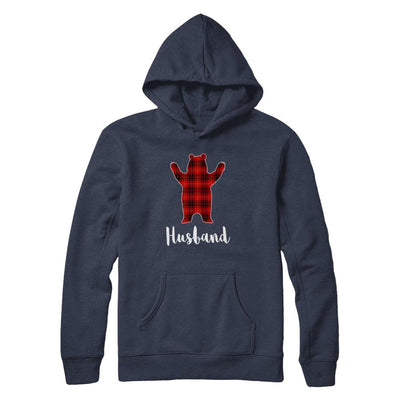 Red Husband Bear Buffalo Plaid Family Christmas Pajamas-T-Shirt & Sweatshirt-Pullover Hoodie-Navy