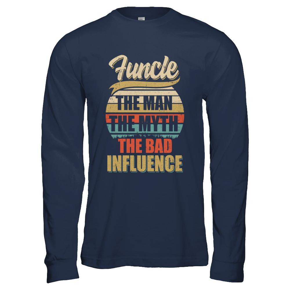 Vintage Funcle The Man The Myth The Bad Influence-T-Shirt & Hoodie-Long Sleeve T-Shirt-Navy