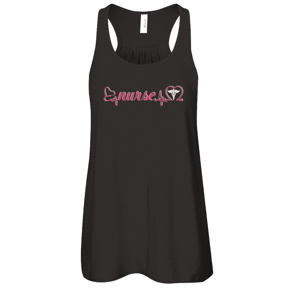 Nurse Heartbeat Nursing Passionate-T-Shirt & Tank Top-Women's Flowy Racerback Tank-Black