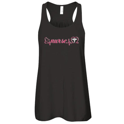 Nurse Heartbeat Nursing Passionate-T-Shirt & Tank Top-Women's Flowy Racerback Tank-Black