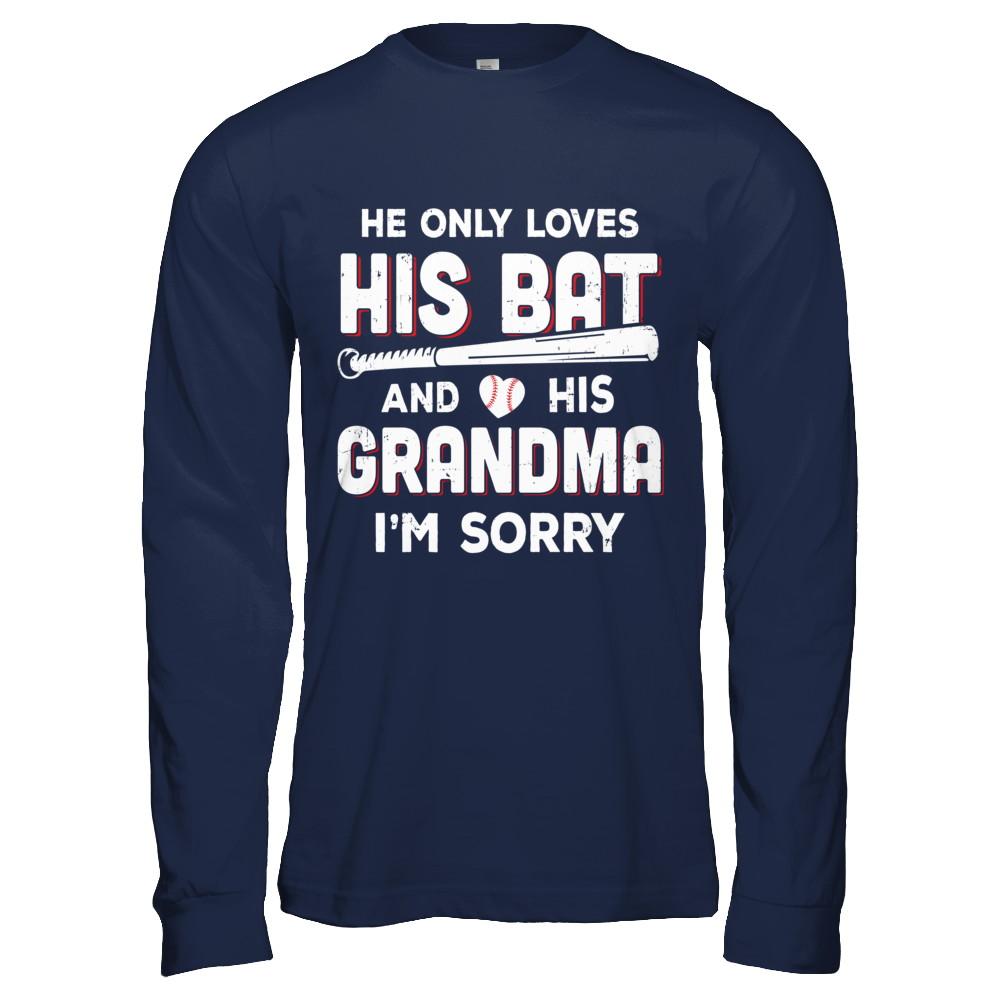 He Only Loves His Bat And His Grandma Baseball-T-Shirt & Hoodie-Long Sleeve T-Shirt-Navy