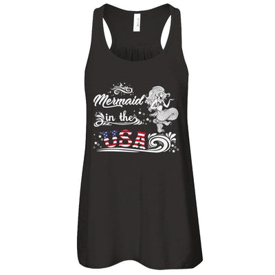 Mermaid In The Usa Flag-T-Shirt & Tank Top-Women's Flowy Racerback Tank-Black