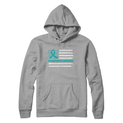 Teal Ribbon Ovarian Cancer Awareness US Flag-T-Shirt & Hoodie-Pullover Hoodie-Light Steel