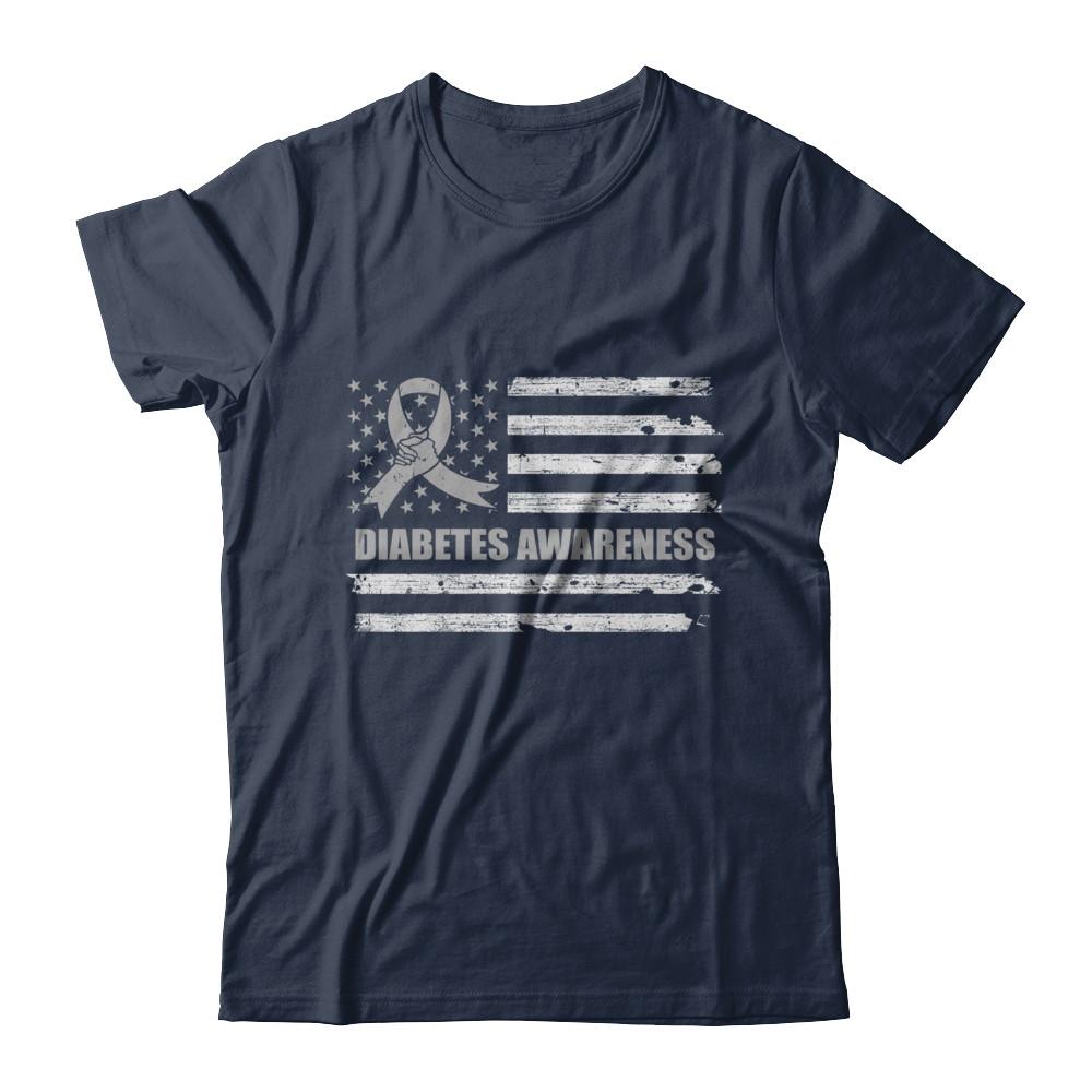 Gray Ribbon Diabetes Awareness US Flag-T-Shirt & Hoodie-Classic T-Shirt-Navy