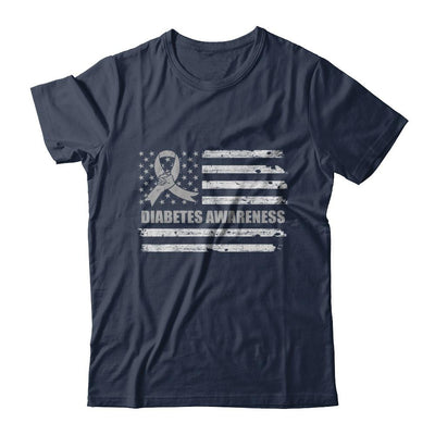 Gray Ribbon Diabetes Awareness US Flag-T-Shirt & Hoodie-Classic T-Shirt-Navy