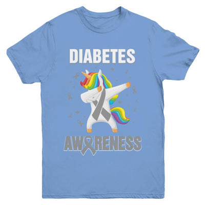 Inspirational Diabetes Awareness Unicorn Support Youth-Youth Shirt-Youth T-Shirt-Carolina Blue