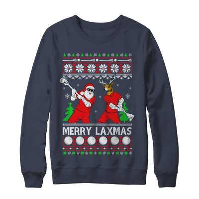 Lacrosse Santa Reindeer Merry Laxmas Ugly Christmas Sweater-T-Shirt & Sweatshirt-Crewneck Sweatshirt-Navy