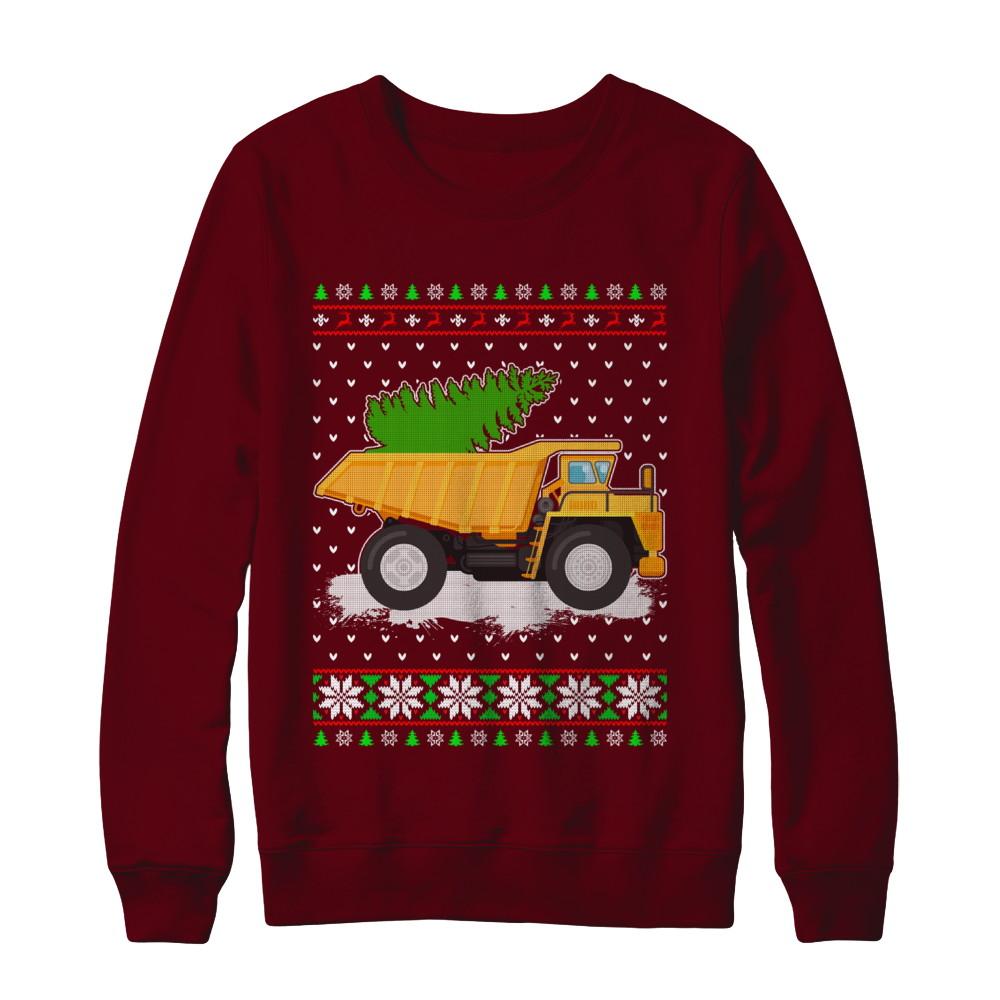 Yellow Dump Truck Trucker Ugly Christmas Sweater-T-Shirt & Sweatshirt-Crewneck Sweatshirt-Maroon