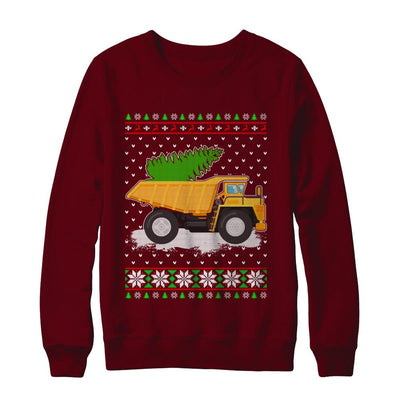 Yellow Dump Truck Trucker Ugly Christmas Sweater-T-Shirt & Sweatshirt-Crewneck Sweatshirt-Maroon