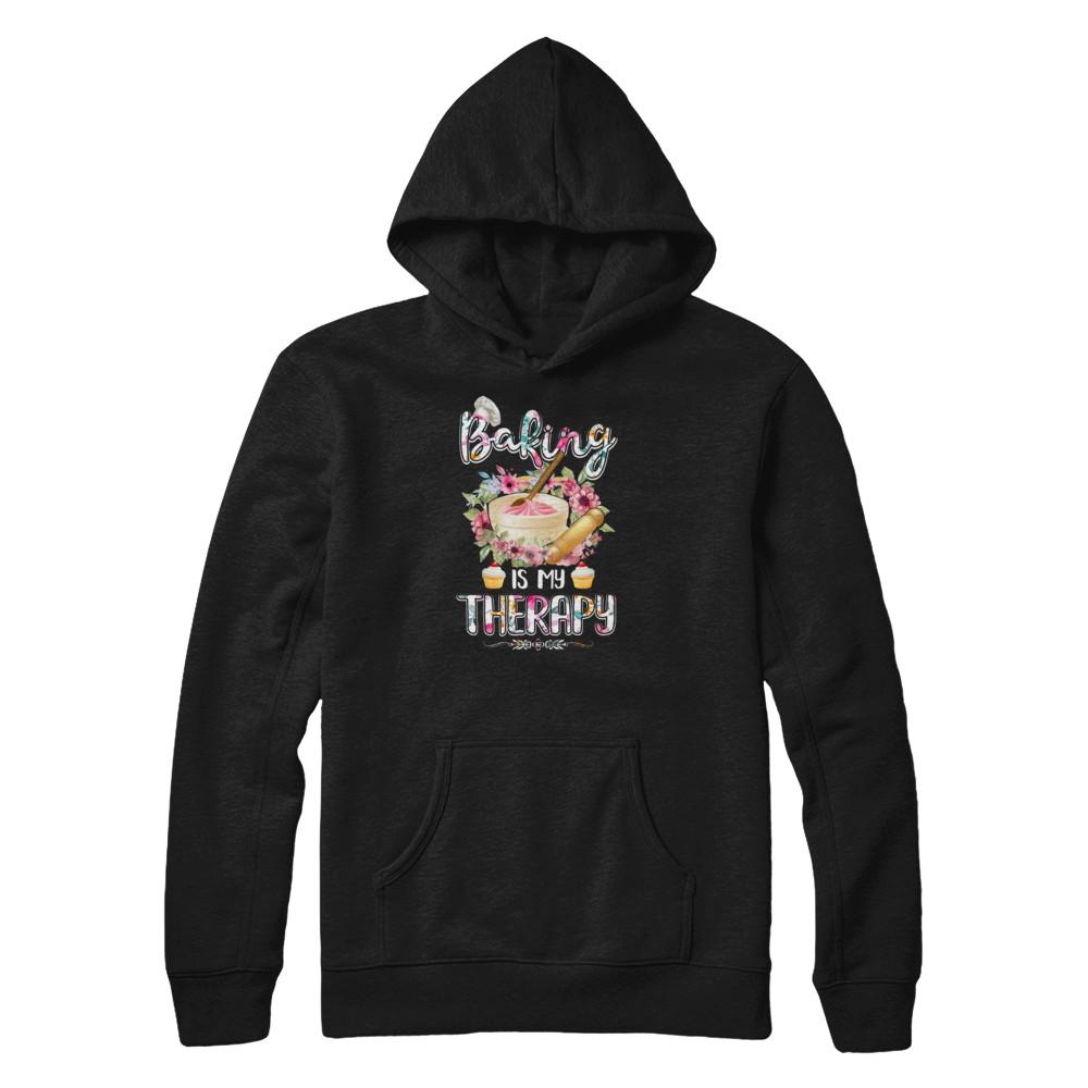 Baking Is My Therapy-T-Shirt & Tank Top-Pullover Hoodie-Black