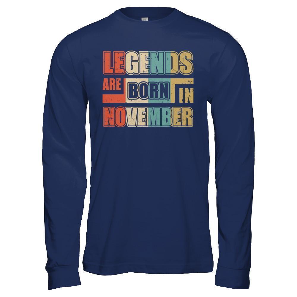 Classic Vintage Legends Are Born In November Birthday-T-Shirt & Hoodie-Long Sleeve T-Shirt-Navy