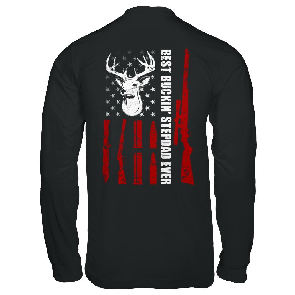 Best Buckin' Stepfather Ever Deer Hunting Stepdad Fathers Day-T-Shirt & Hoodie-Long Sleeve T-Shirt-Black