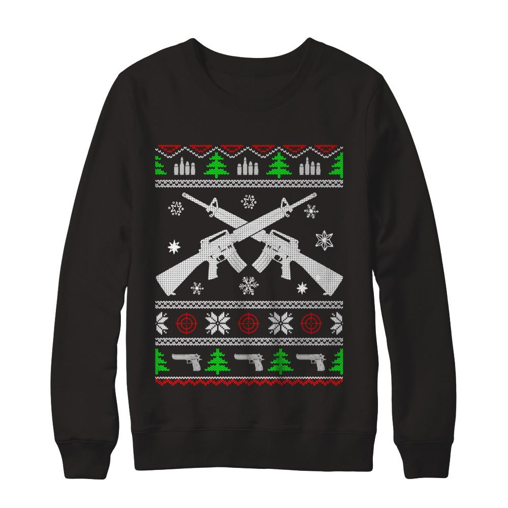 I Want Rifle Guns For Christmas Ugly Christmas Sweater-T-Shirt & Sweatshirt-Crewneck Sweatshirt-Black