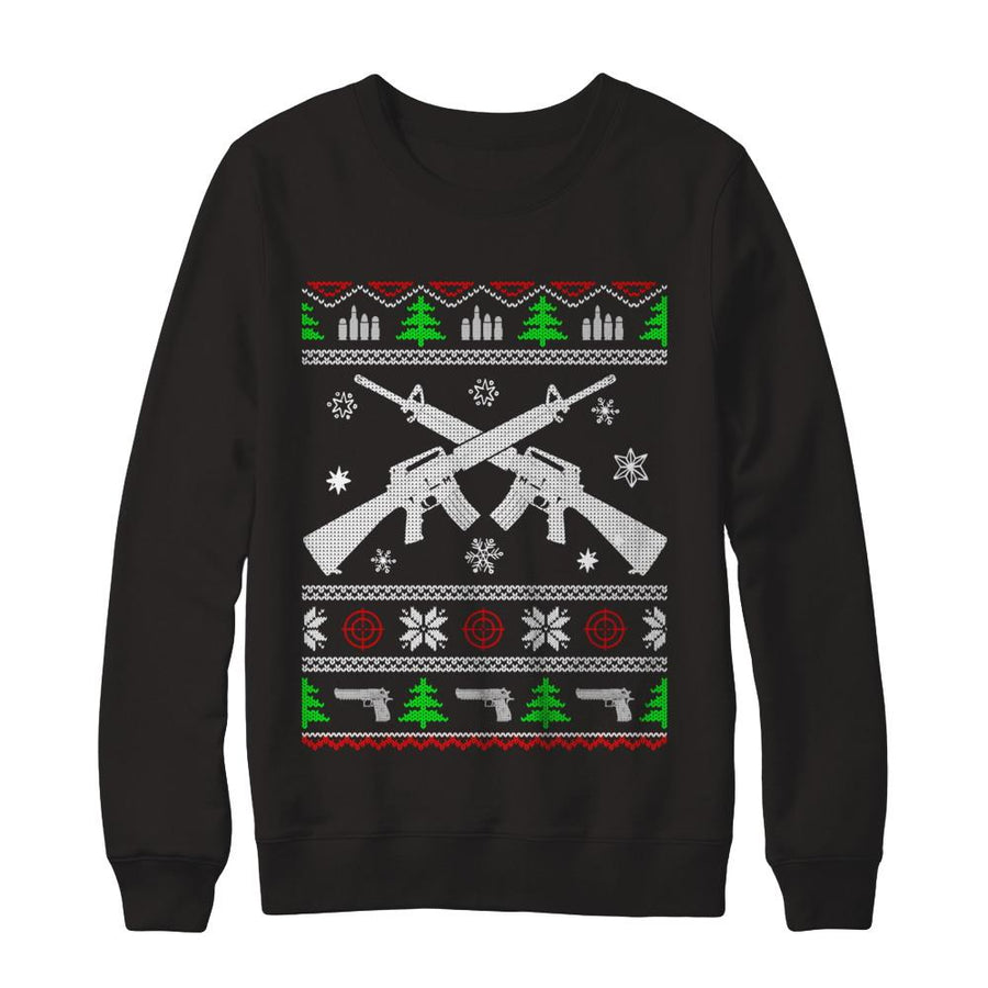 I Want Rifle Guns For Christmas Ugly Christmas Sweater-T-Shirt & Sweatshirt-Crewneck Sweatshirt-Black