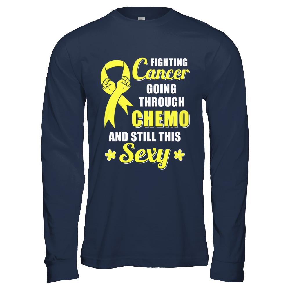 Fighting Cancer Chemo And Still This Sexy Yellow Awareness-T-Shirt & Hoodie-Long Sleeve T-Shirt-Navy
