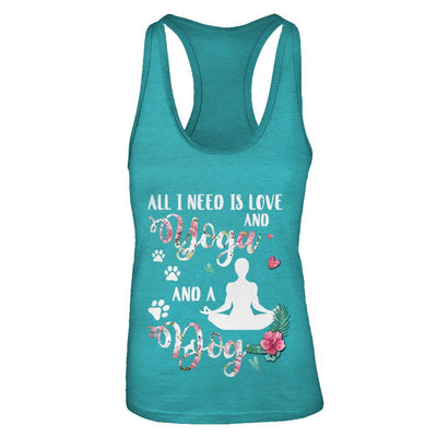 All I Need Is Love And Yoga And A Dog-T-Shirt & Tank Top-Women's Ideal Racerback Tank-Tahiti Blue