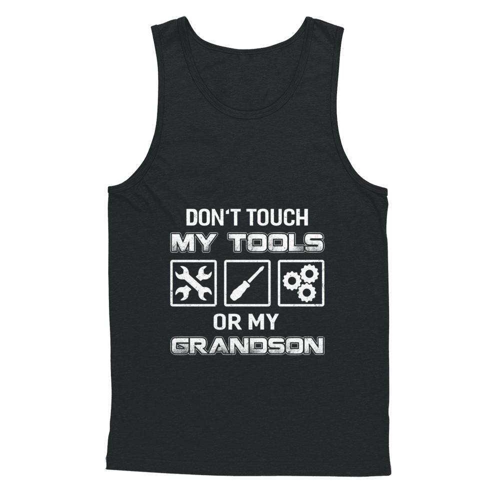 Don't Touch My Tools Or My Grandson Funny Mechanic-T-Shirt & Hoodie-Unisex Tank-Black