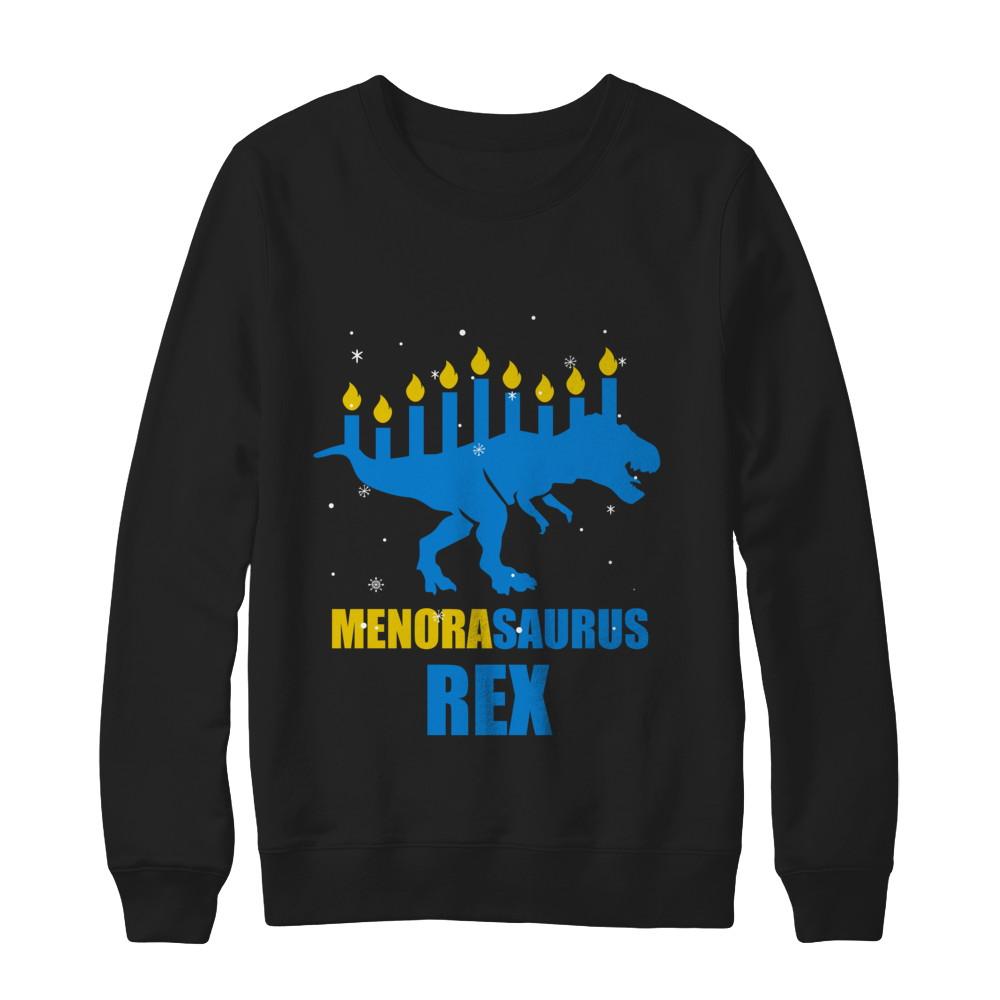 Hanukkah Dinosaur Tyrannosaurus Rex Menorah Menorasaurus-T-Shirt & Sweatshirt-Crewneck Sweatshirt-Black