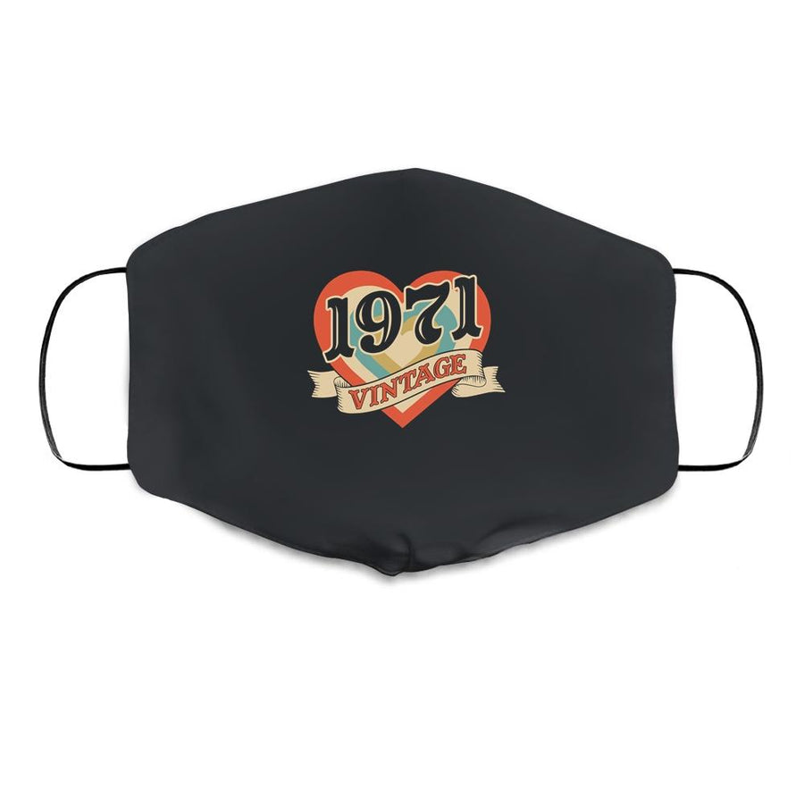 50th Birthday Gifts Classic Retro Heart Vintage 1971 Cloth Face Mask-Cloth Face Mask-Cloth Face Mask-Black