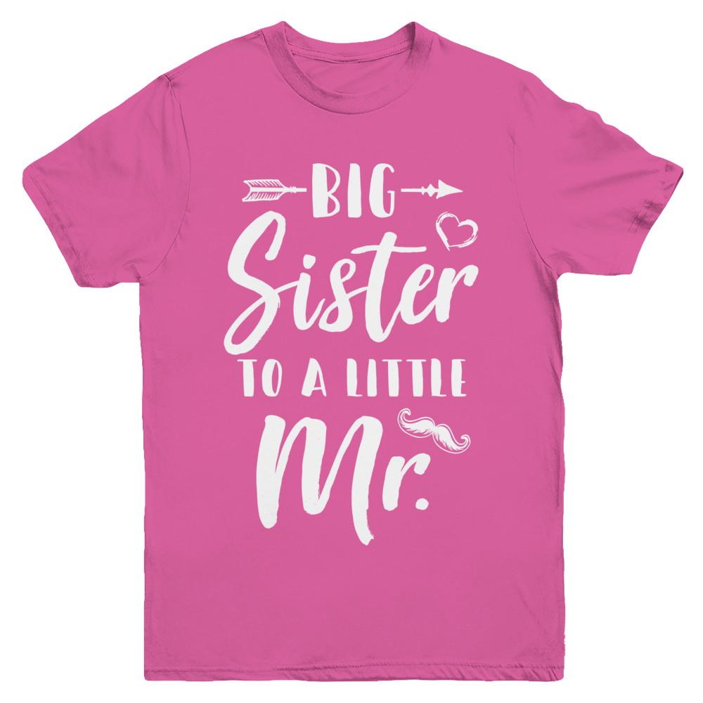 Big Sister To A Little Mister Baby Kid Shower Youth-Youth Shirt-Youth T-Shirt-Heliconia