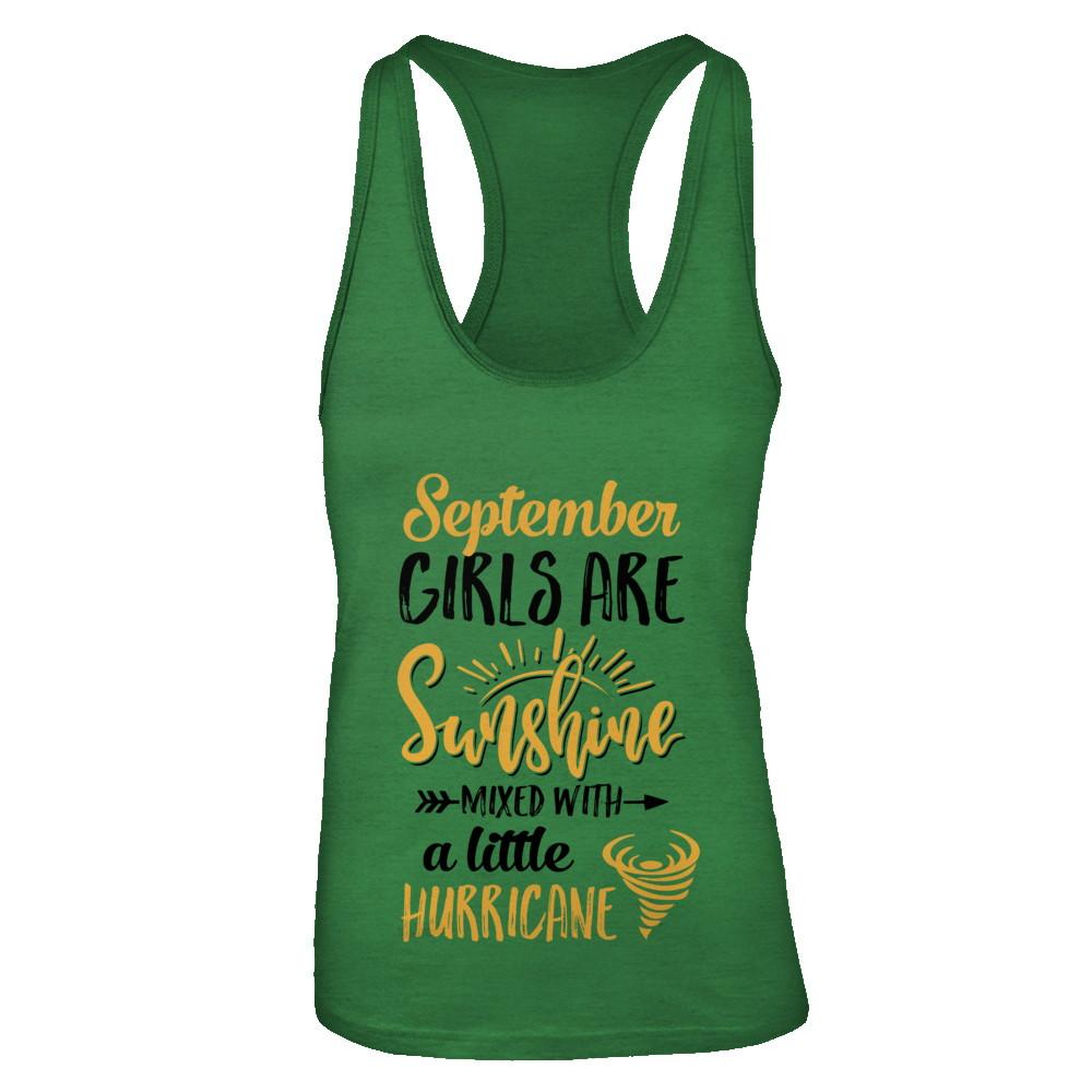 September Girls Sunshine Mixed With A Little Hurricane Birthday-T-Shirt & Tank Top-Women's Ideal Racerback Tank-Kelly Green