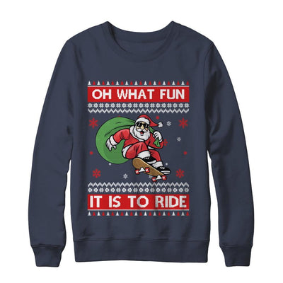 Oh What Fun It Is To Ride Skateboard Christmas Sweater-T-Shirt & Sweatshirt-Crewneck Sweatshirt-Navy