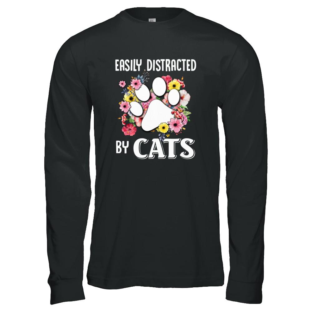 Easily Distracted By Cats-T-Shirt & Tank Top-Long Sleeve T-Shirt-Black