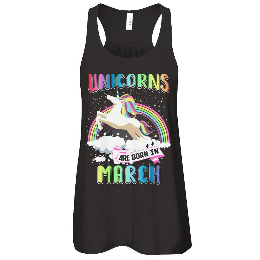 Unicorns Are Born In March Colorful Fun Birthday-T-Shirt & Tank Top-Women's Flowy Racerback Tank-Black