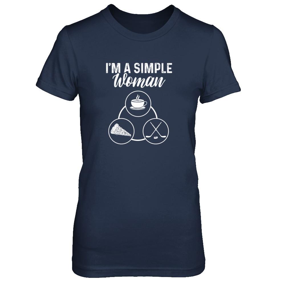 I'm A Simple Woman Coffee Pizza Hockey-T-Shirt & Tank Top-Women's T-Shirt-Navy