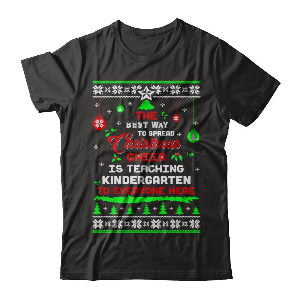 Teacher Christmas Cheer Teaching Kindergarten Everyone Sweater-T-Shirt & Sweatshirt-Premium T-Shirt-Black