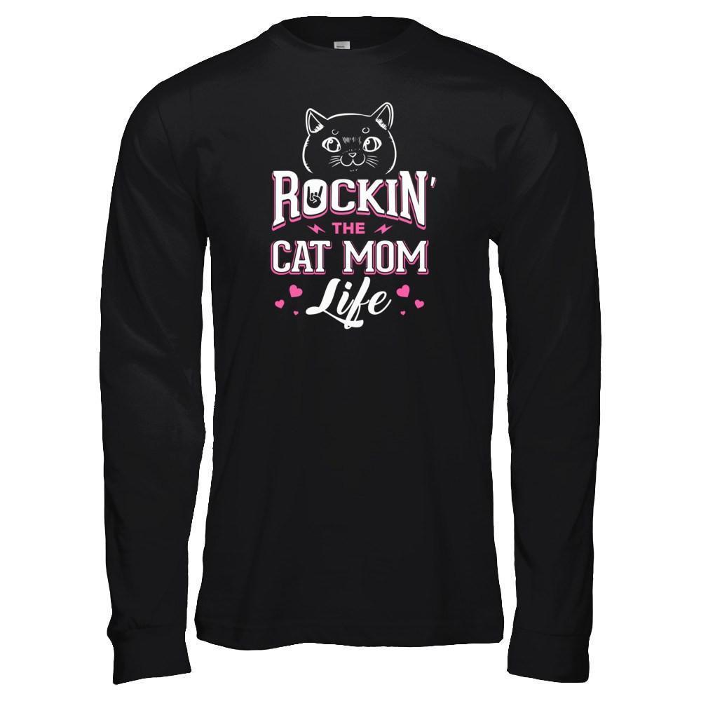 Rocking The Cat Mom Life-T-Shirt & Tank Top-Long Sleeve T-Shirt-Black