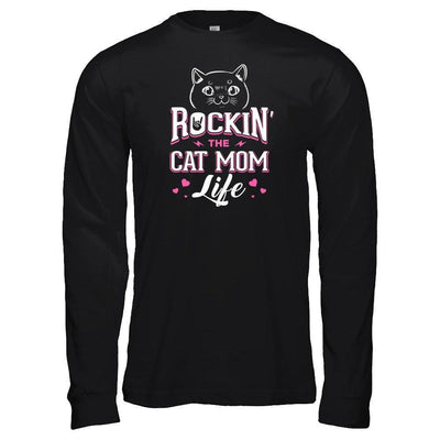 Rocking The Cat Mom Life-T-Shirt & Tank Top-Long Sleeve T-Shirt-Black