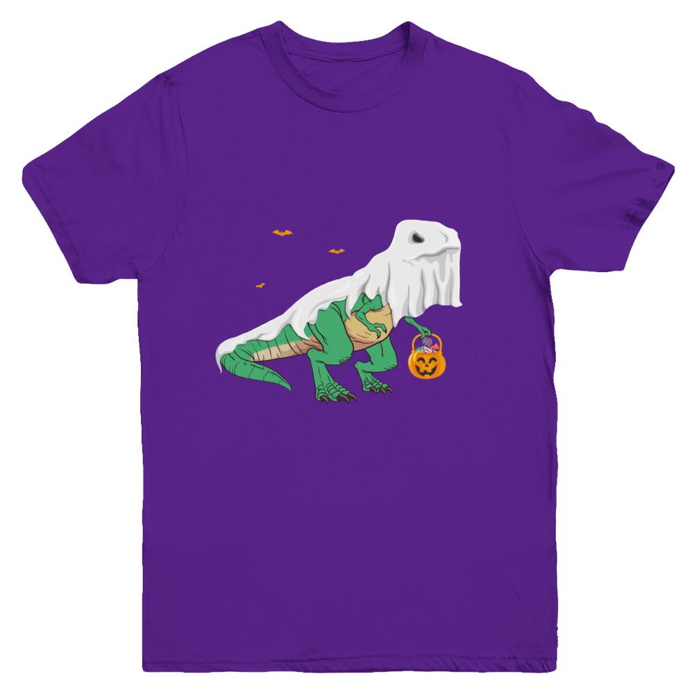 Halloween T Rex Dinosaur Ghost Trick Or Treat Youth-Youth Shirt-Youth T-Shirt-Purple