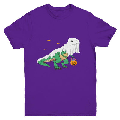 Halloween T Rex Dinosaur Ghost Trick Or Treat Youth-Youth Shirt-Youth T-Shirt-Purple