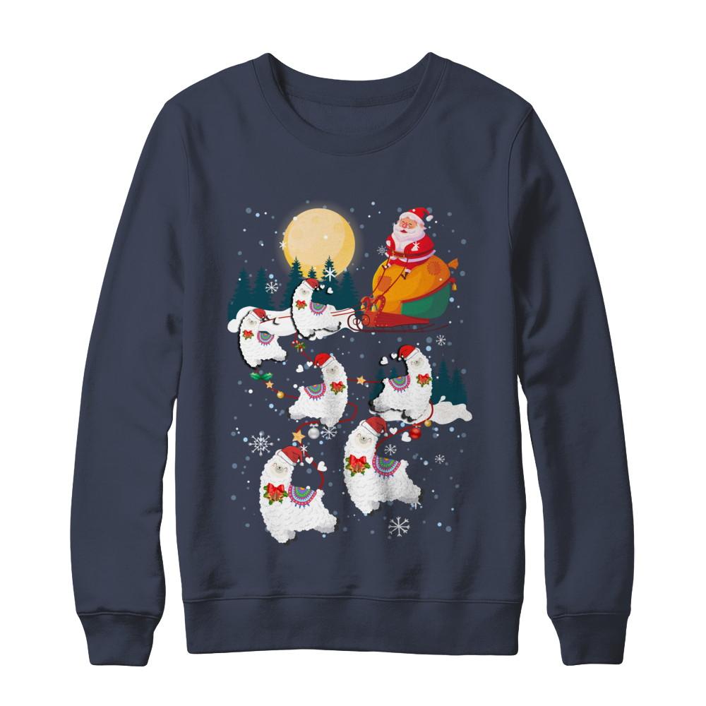 Funny Christmas Llama Alpaca Reindeer Lover Santa Gift-T-Shirt & Sweatshirt-Crewneck Sweatshirt-Navy