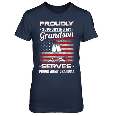 Supporting My Grandson As He Serves Proud Army Grandma-T-Shirt & Hoodie-Women's T-Shirt-Navy