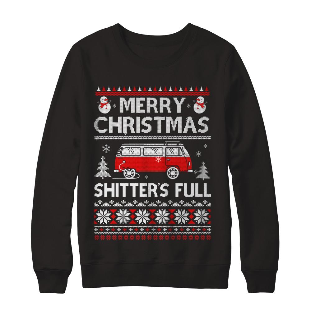 Merry Christmas Shitters Full Ugly Sweater-T-Shirt & Sweatshirt-Crewneck Sweatshirt-Black