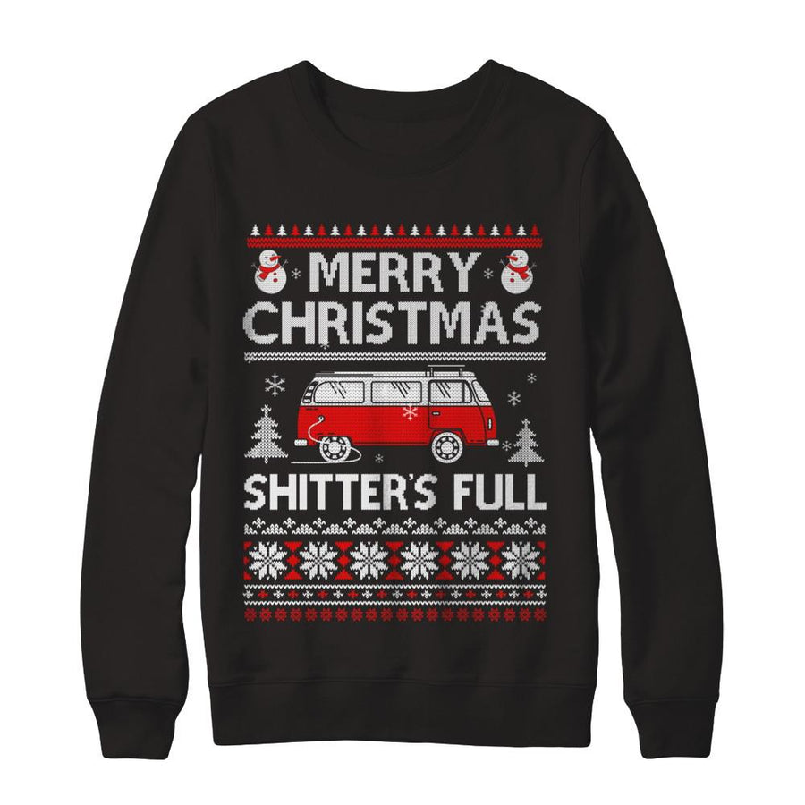 Merry Christmas Shitters Full Ugly Sweater-T-Shirt & Sweatshirt-Crewneck Sweatshirt-Black