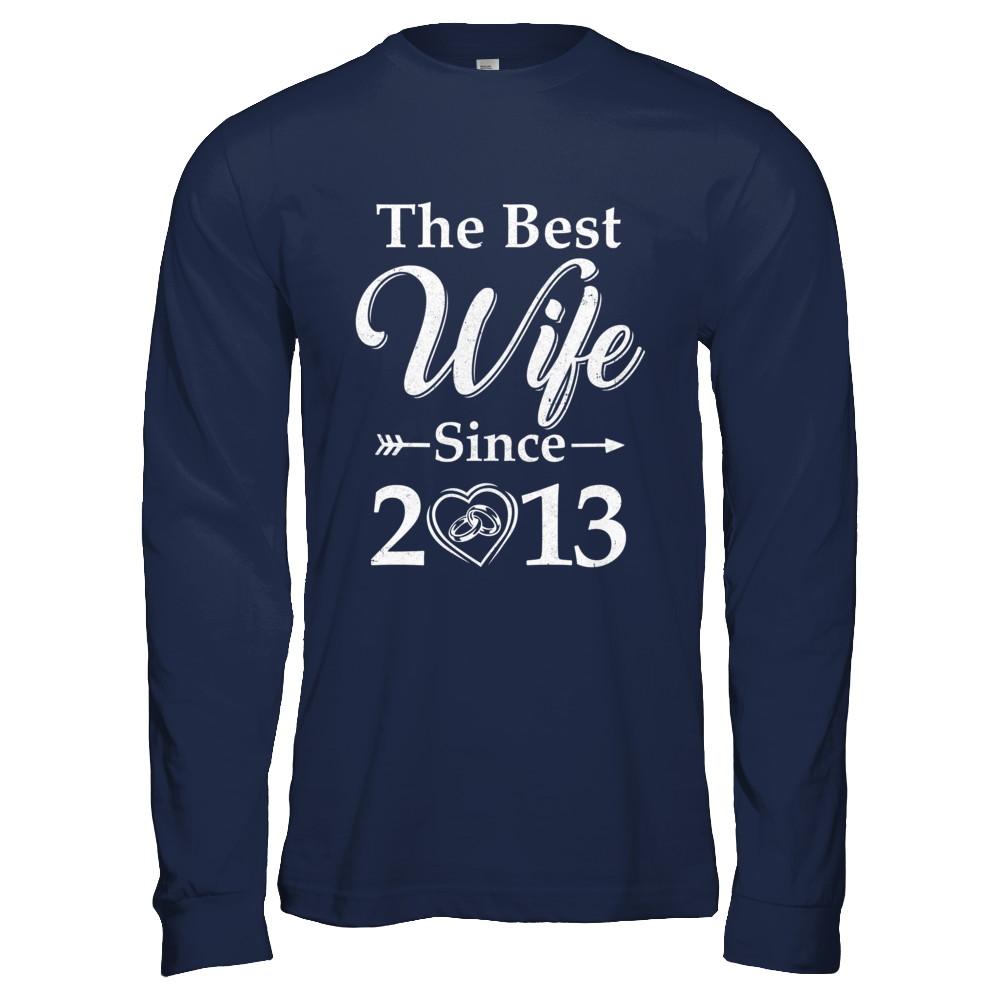 8th Married Together Anniversary Since 2013 Husband Wife-T-Shirt & Hoodie-Long Sleeve T-Shirt-Navy