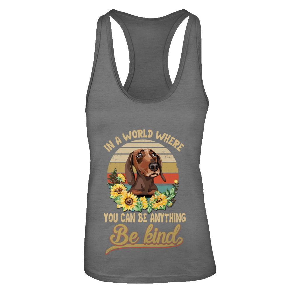 In A World Where You Can Be Anything Be Kind Dachshund Sunflow-T-Shirt & Tank Top-Women's Ideal Racerback Tank-Dark Grey