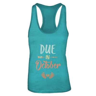 Due Date October 2021 Announcement Mommy Bump Pregnancy-T-Shirt & Tank Top-Women's Ideal Racerback Tank-Tahiti Blue