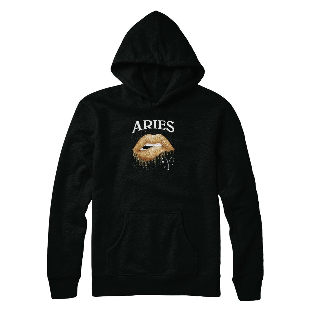 Aries Zodiac March April Birthday Gift Golden Lipstick-T-Shirt & Tank Top-Pullover Hoodie-Black