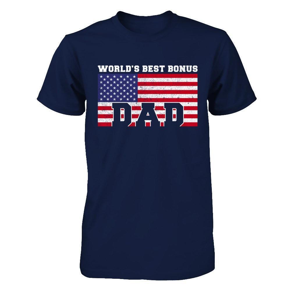 Worlds Best Bonus Dad Stepdad-T-Shirt & Hoodie-Classic T-Shirt-Navy