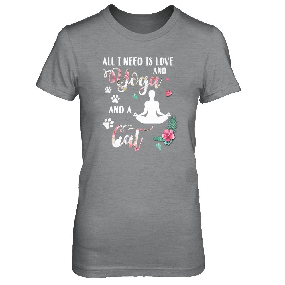 All I Need Is Love And Yoga And A Cat-T-Shirt & Tank Top-Women's T-Shirt-Sport Grey