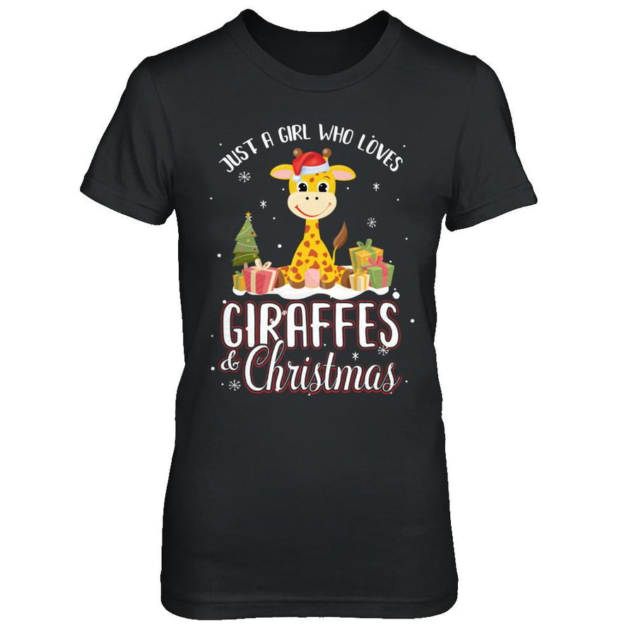 Just A Girl Who Loves Giraffes And Christmas-T-Shirt & Sweatshirt-Women's T-Shirt-Black